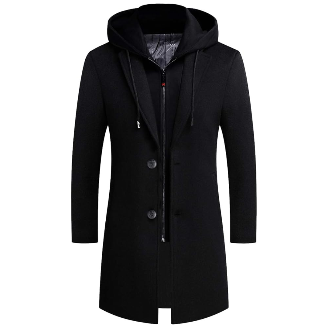 Men's Winter Trench Coat in Wool Blend - Liam-Black 1-XS-Nora Luxe