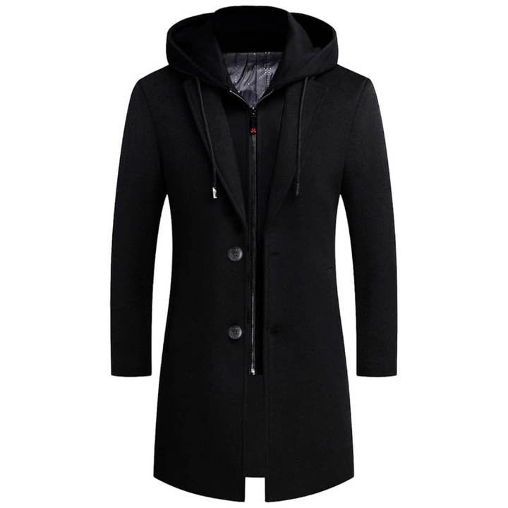 Men's Winter Trench Coat in Wool Blend - Liam-Black 1-XS-Nora Luxe