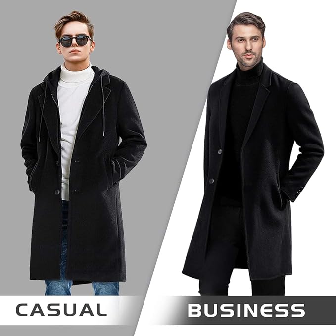 Men's Winter Trench Coat in Wool Blend - Liam-Black 1-XS-Nora Luxe