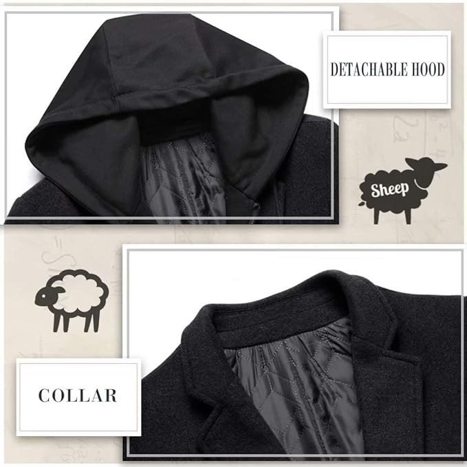 Men's Winter Trench Coat in Wool Blend - Liam-Black 1-XS-Nora Luxe
