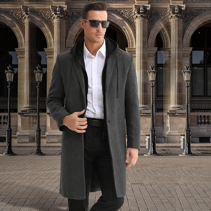 Men's Winter Trench Coat in Wool Blend - Liam-Black 1-XS-Nora Luxe