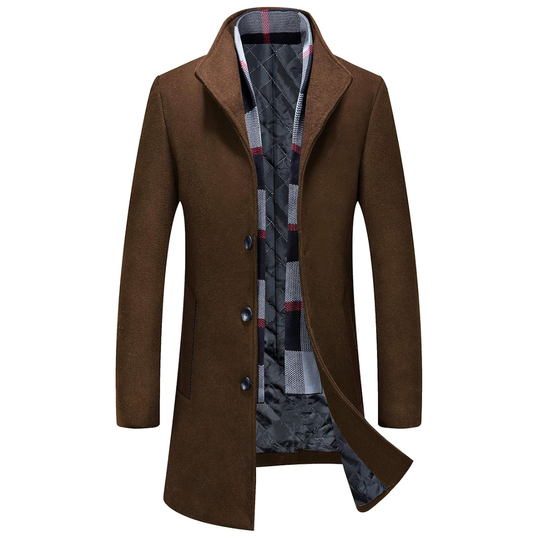 Men's Winter Trench Coat in Wool Blend - Liam-Brown-XS-Nora Luxe