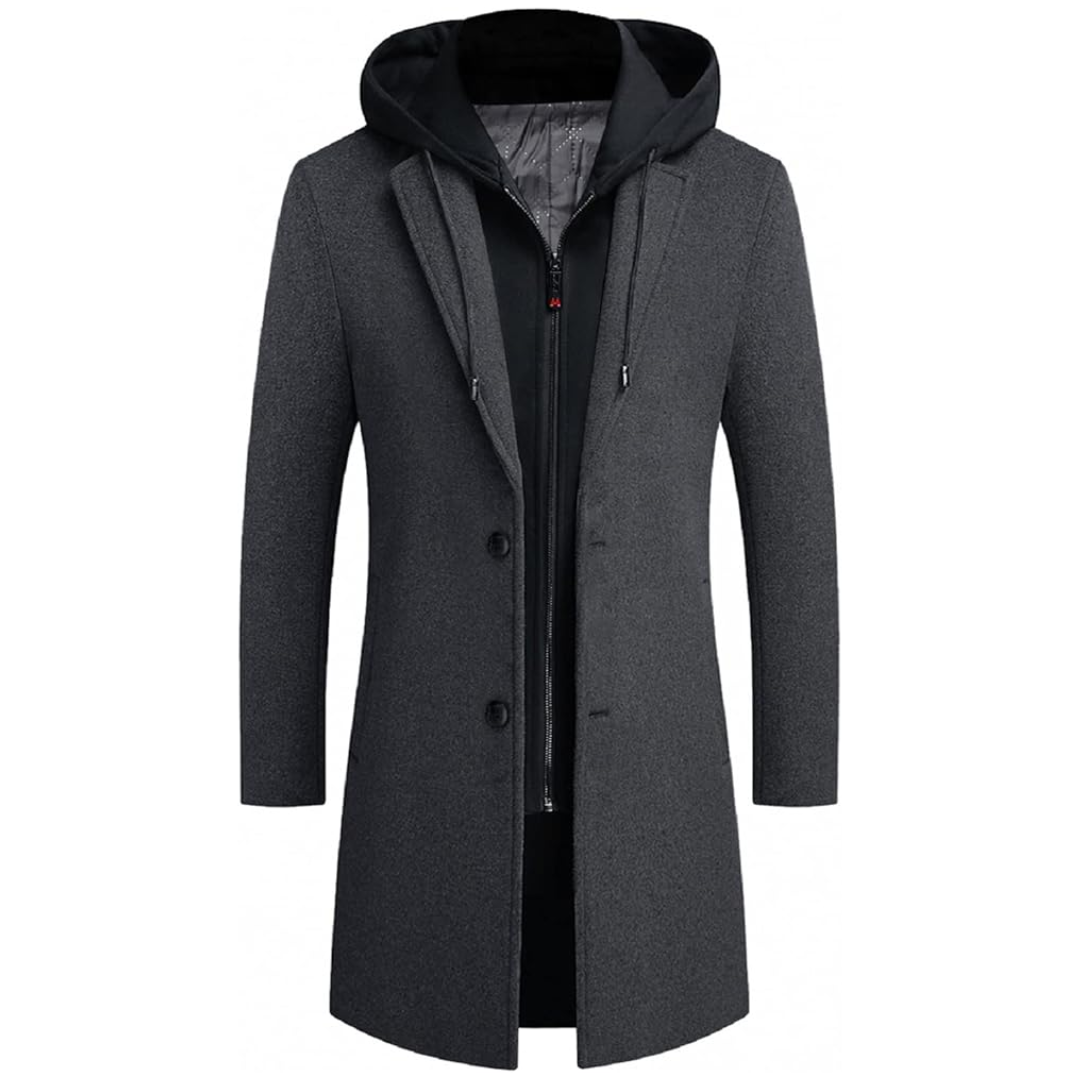 Men's Winter Trench Coat in Wool Blend - Liam-Gray-XS-Nora Luxe