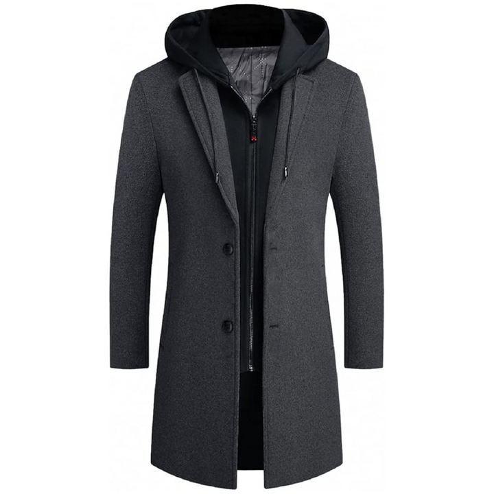 Men's Winter Trench Coat in Wool Blend - Liam-Gray-XS-Nora Luxe
