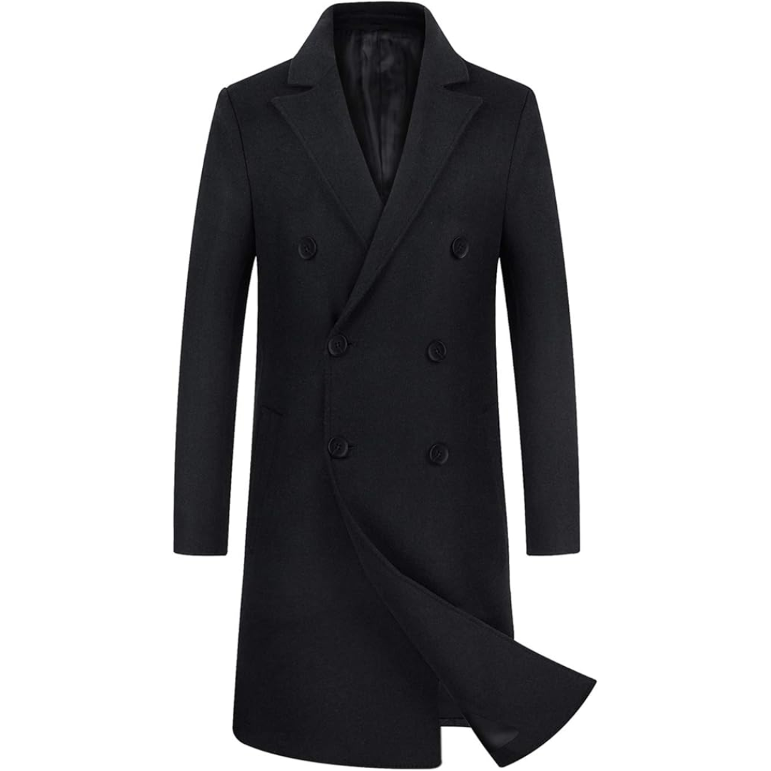 Men's Wool Blend Trench Coat - Pedro-Black 2-Nora Luxe