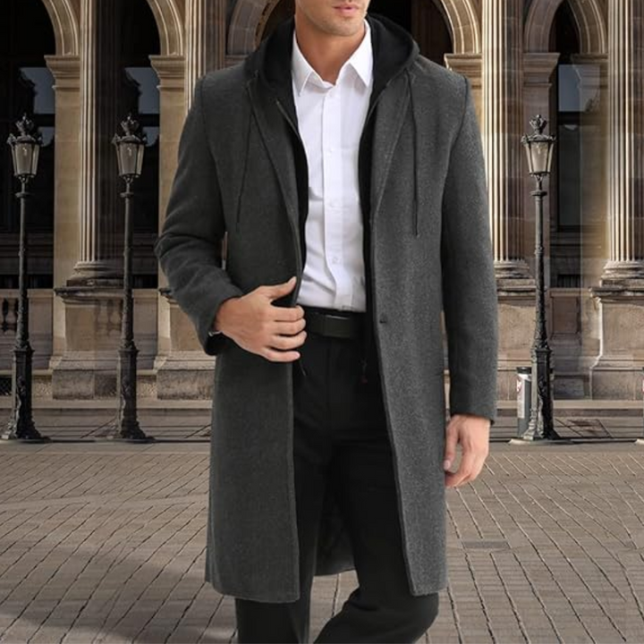 Men's Wool Blend Trench Coat - Pedro-Black-Nora Luxe
