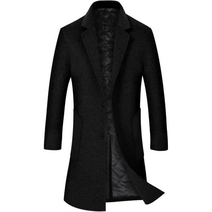 Men's Wool Blend Trench Coat - Pedro-Black-Nora Luxe