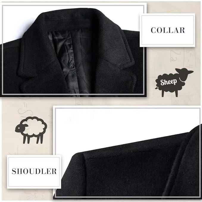Men's Wool Blend Trench Coat - Pedro-Black-Nora Luxe