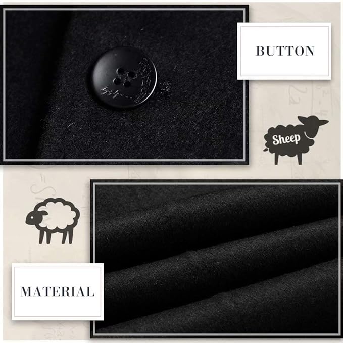 Men's Wool Blend Trench Coat - Pedro-Black-Nora Luxe
