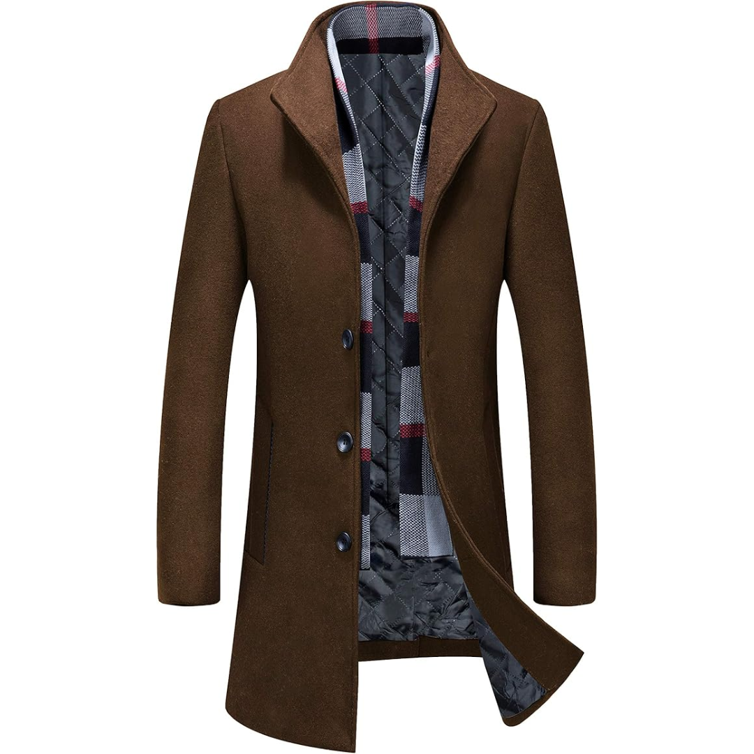 Men's Wool Blend Trench Coat - Pedro-Brown-Nora Luxe