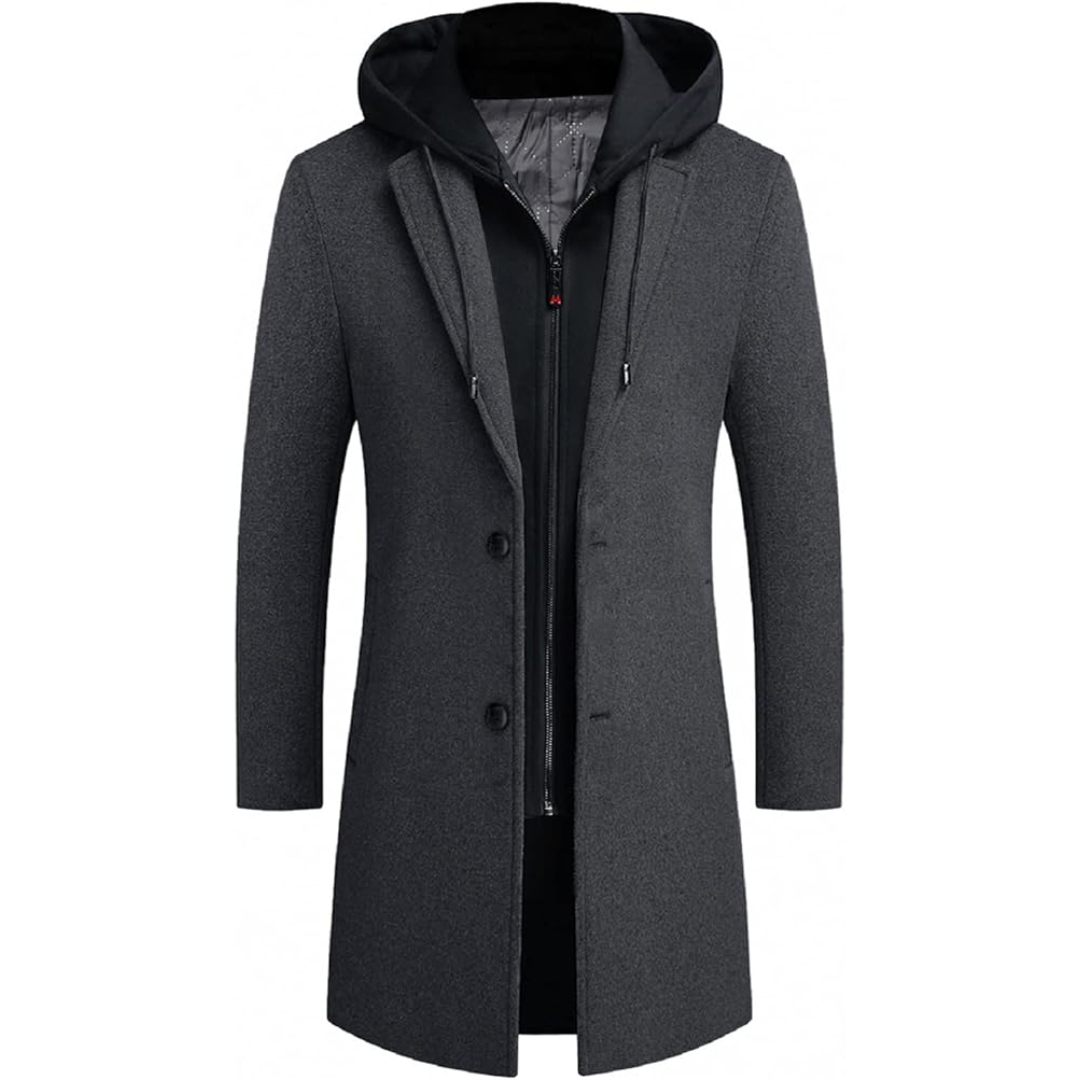Men's Wool Blend Trench Coat - Pedro-Gray-Nora Luxe