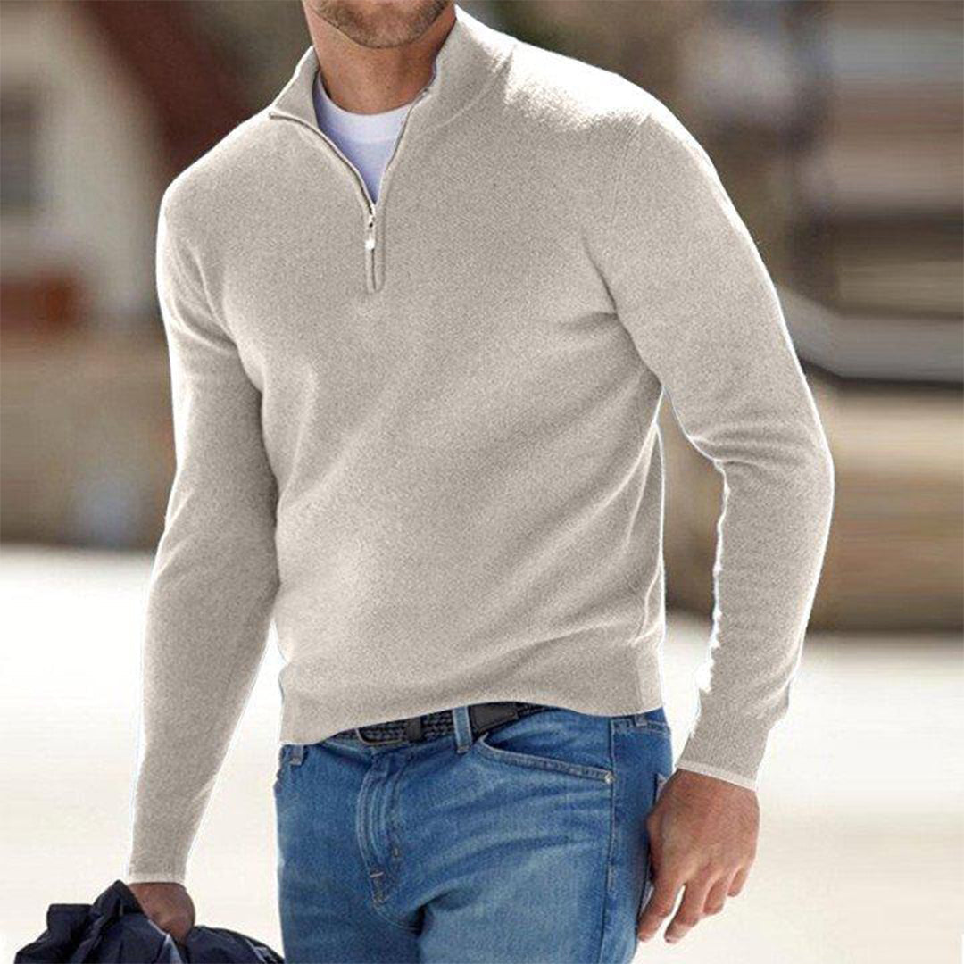 Men's Zip Sweater - Mason-Beige-S-Nora Luxe