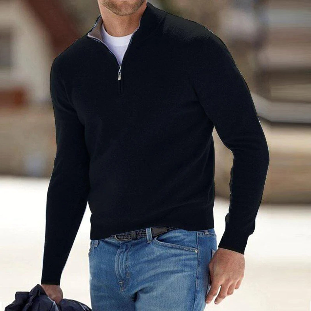 Men's Zip Sweater - Mason-Black-S-Nora Luxe