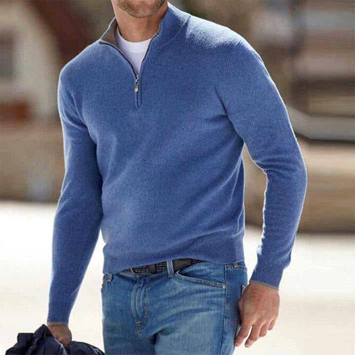Men's Zip Sweater - Mason-Blue-S-Nora Luxe
