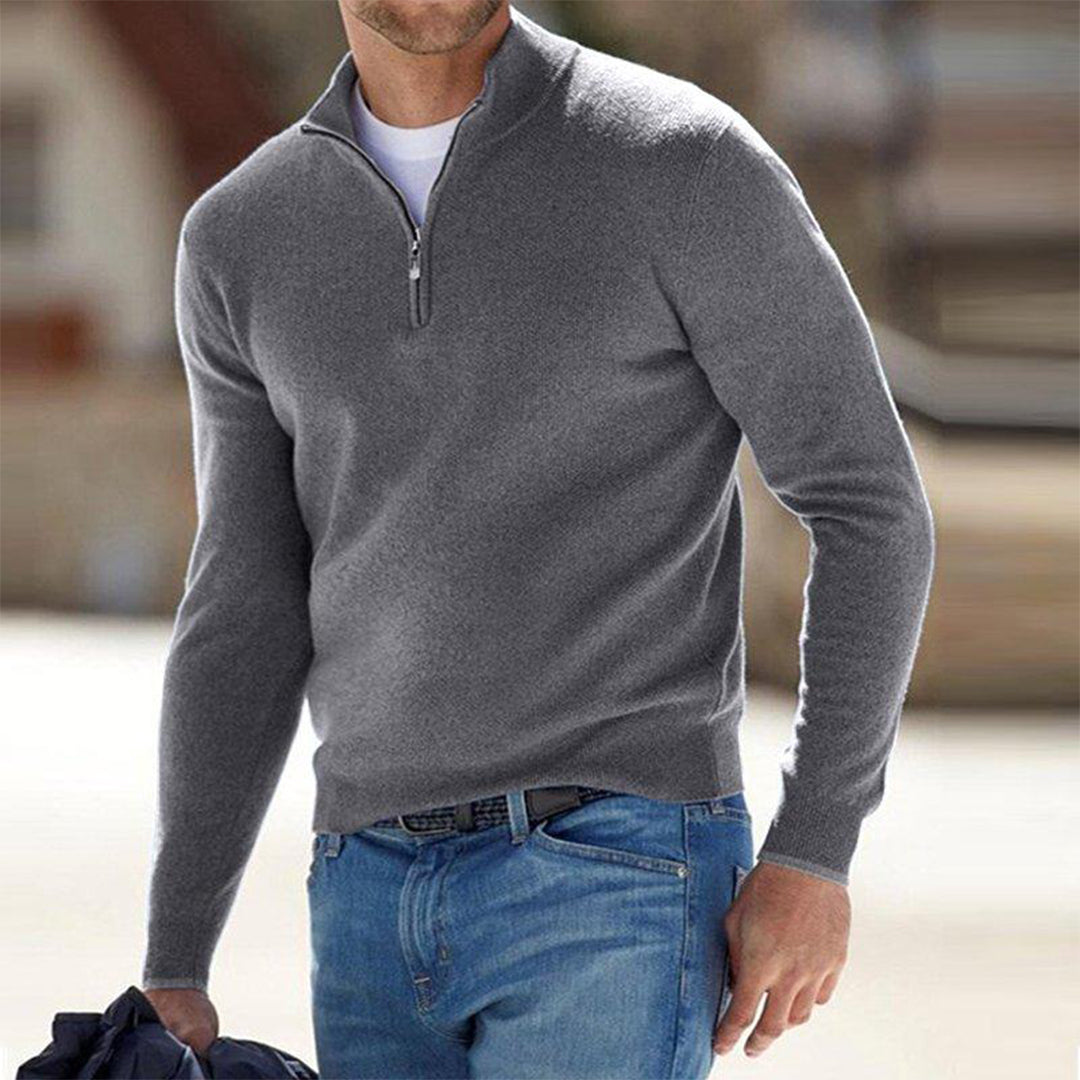 Men's Zip Sweater - Mason-Gray-S-Nora Luxe
