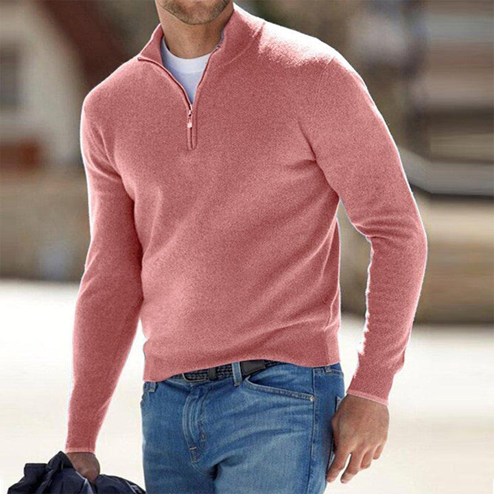 Men's Zip Sweater - Mason-Pink-S-Nora Luxe