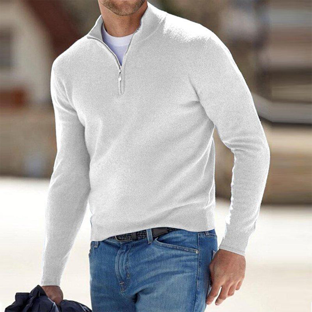 Men's Zip Sweater - Mason-White-S-Nora Luxe