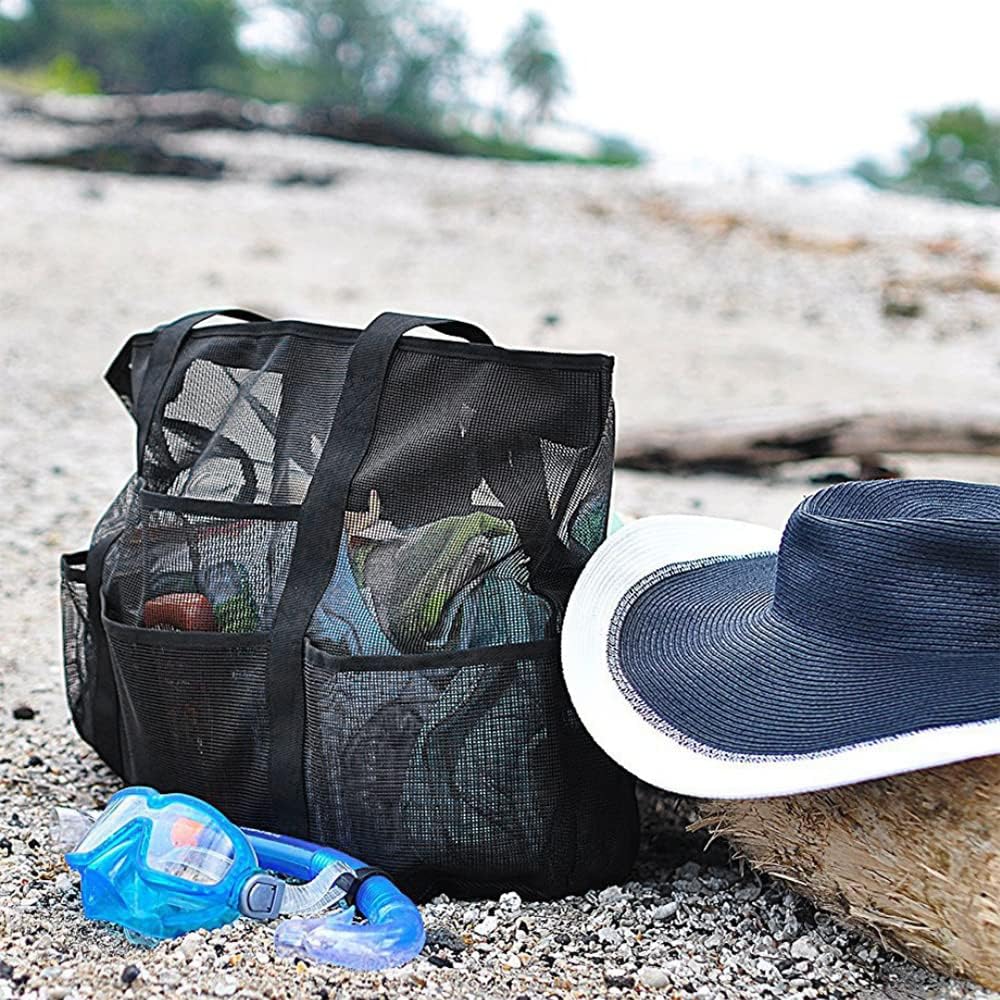 Foldable Mesh Beach Tote with 9 Pockets for Family Days