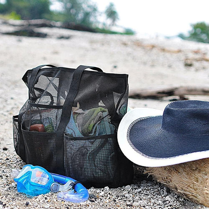 Foldable Mesh Beach Tote with 9 Pockets for Family Days