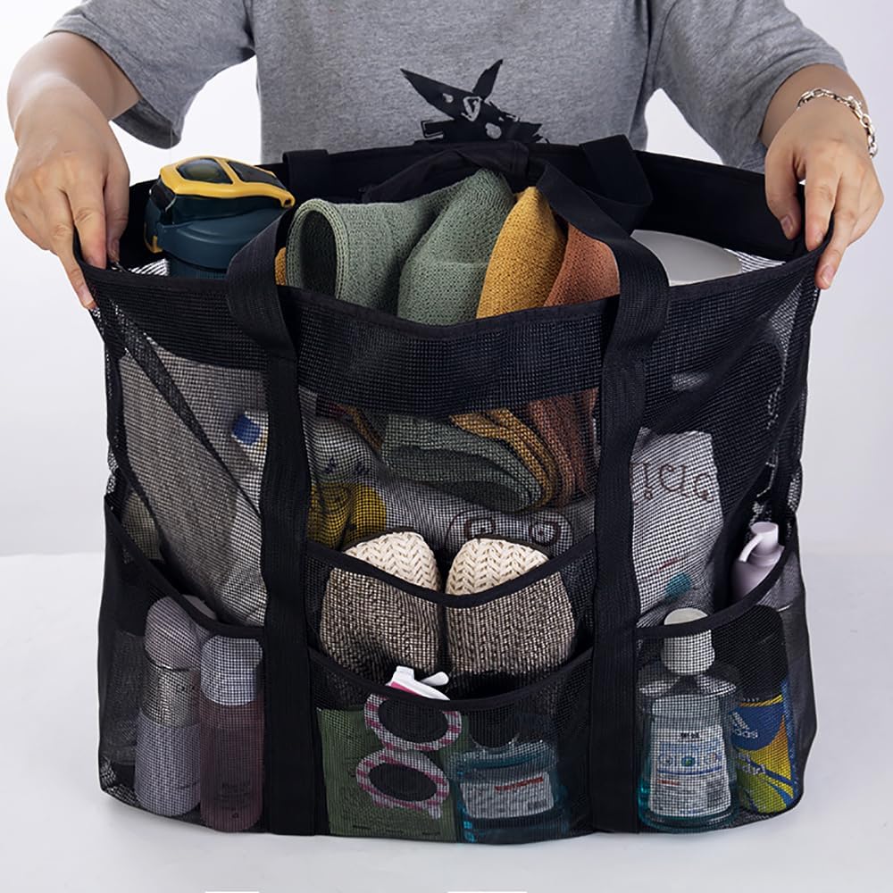 Foldable Mesh Beach Tote with 9 Pockets for Family Days