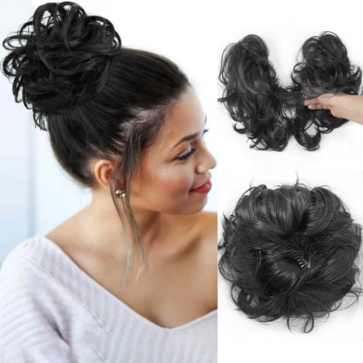 Messy Clip-in Bun with Side Clip – Elina-Black-Nora Luxe