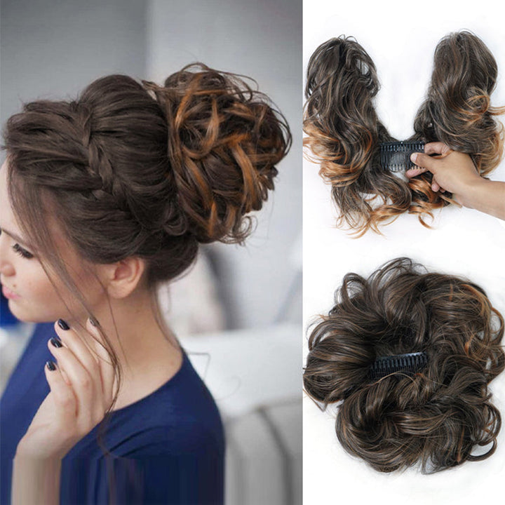 Messy Clip-in Bun with Side Clip – Elina-Brown Mix-Nora Luxe
