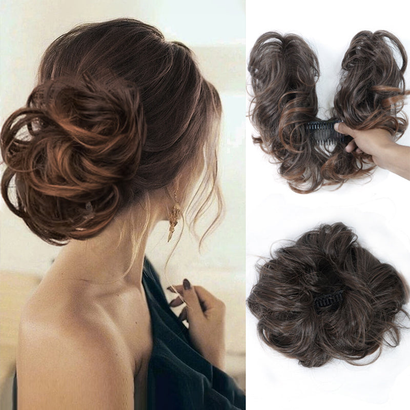 Messy Clip-in Bun with Side Clip – Elina-Brown-Nora Luxe