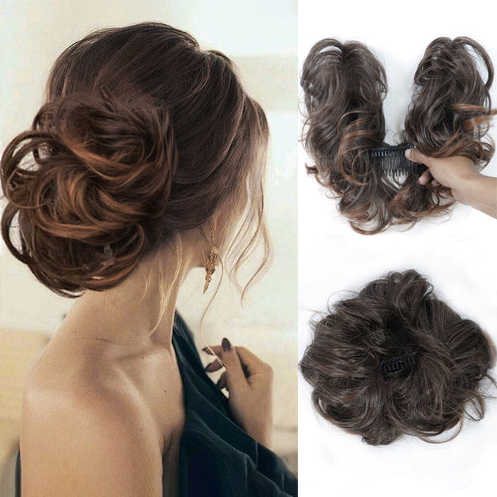 Messy Clip-in Bun with Side Clip – Elina-Brown-Nora Luxe