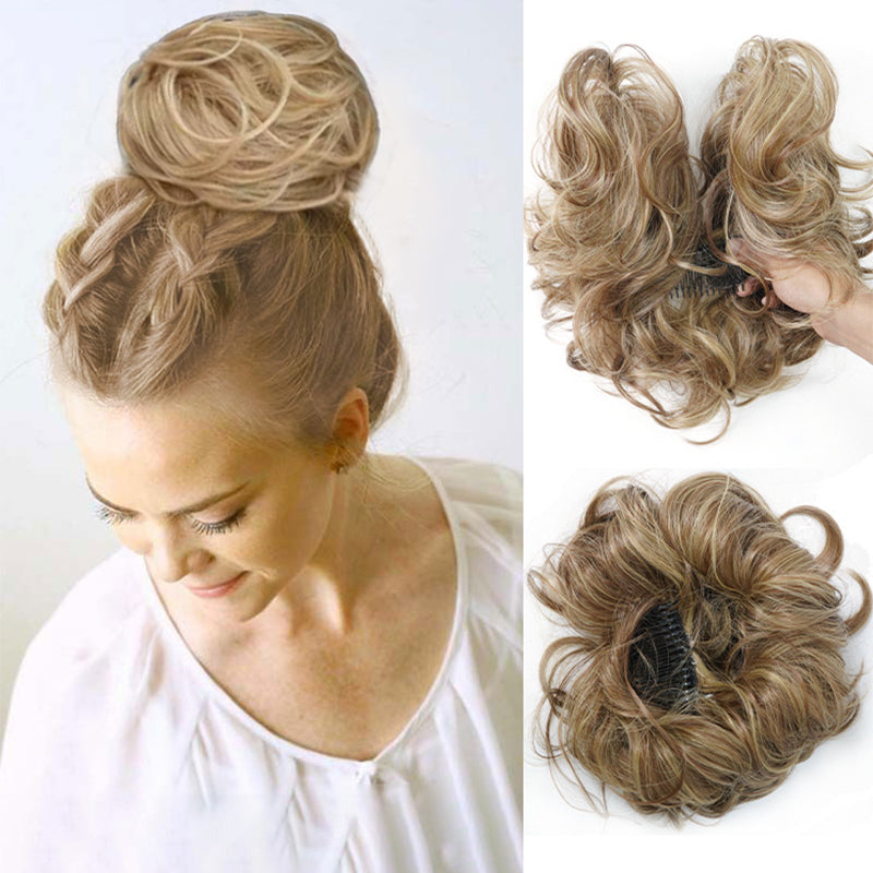 Messy Clip-in Bun with Side Clip – Elina-Dark blonde-Nora Luxe
