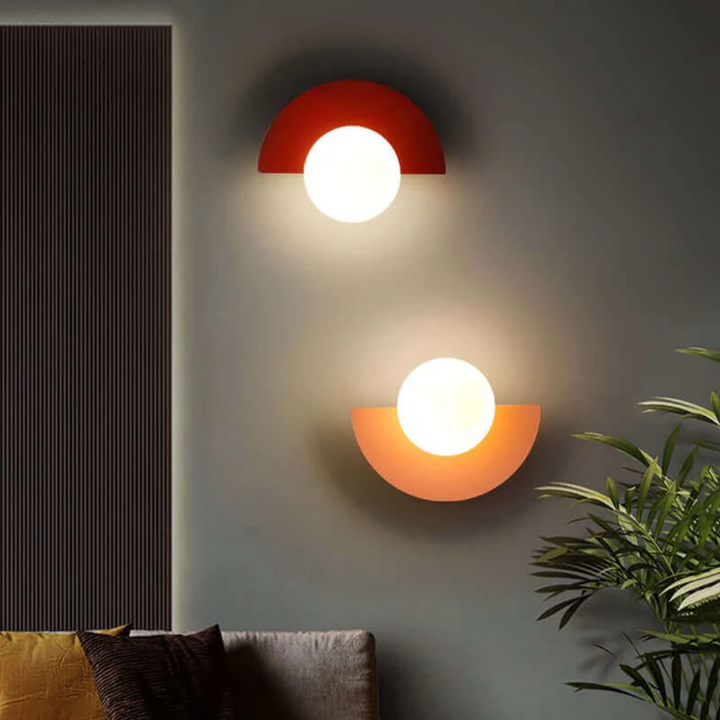 Metal Half Moon Wall Lamp - LunaMetal-Red-7.87 × 5.91 in-Warm White (2700-3500k)-Nora Luxe