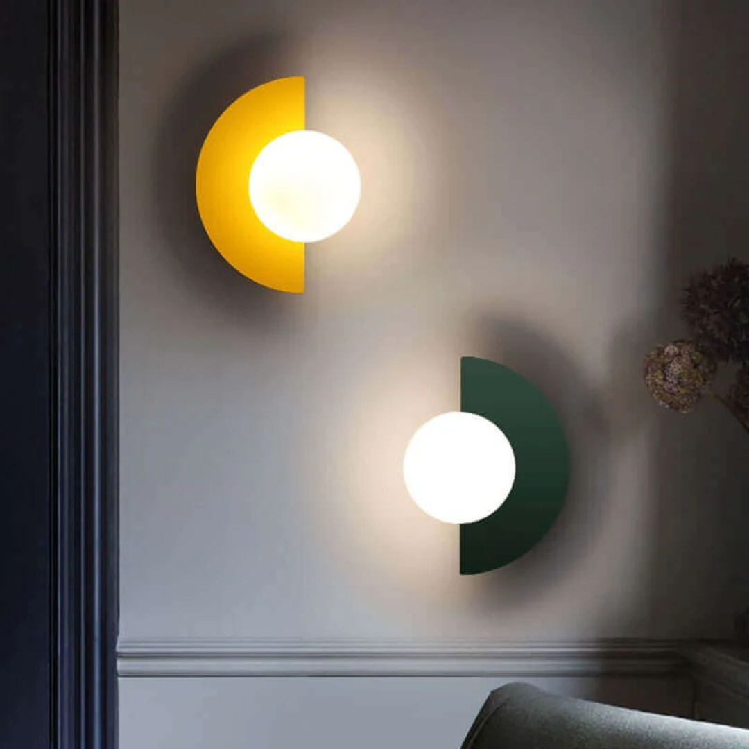 Metal Half Moon Wall Lamp - LunaMetal-Red-7.87 × 5.91 in-Warm White (2700-3500k)-Nora Luxe
