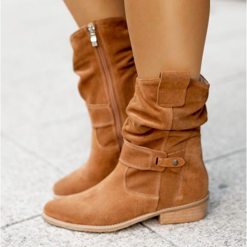 Mid-Calf Winter Boots with Heel - Iris-Light Brown-2.5-Nora Luxe
