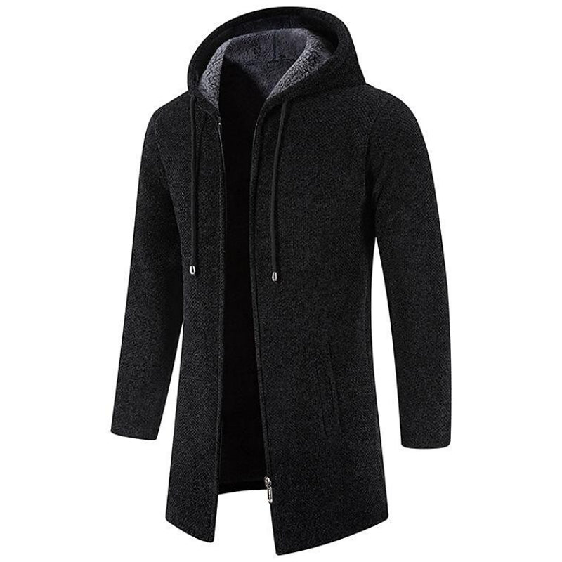 Mid-length Wool Hoodie for Men - Luca-Black-S-Nora Luxe