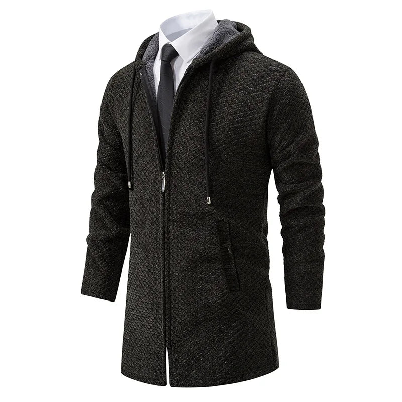 Mid-length Wool Hoodie for Men - Luca-Military Green-S-Nora Luxe
