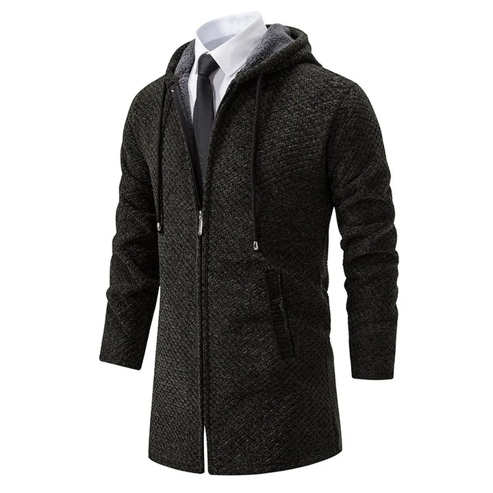 Mid-length Wool Hoodie for Men - Luca-Military Green-S-Nora Luxe