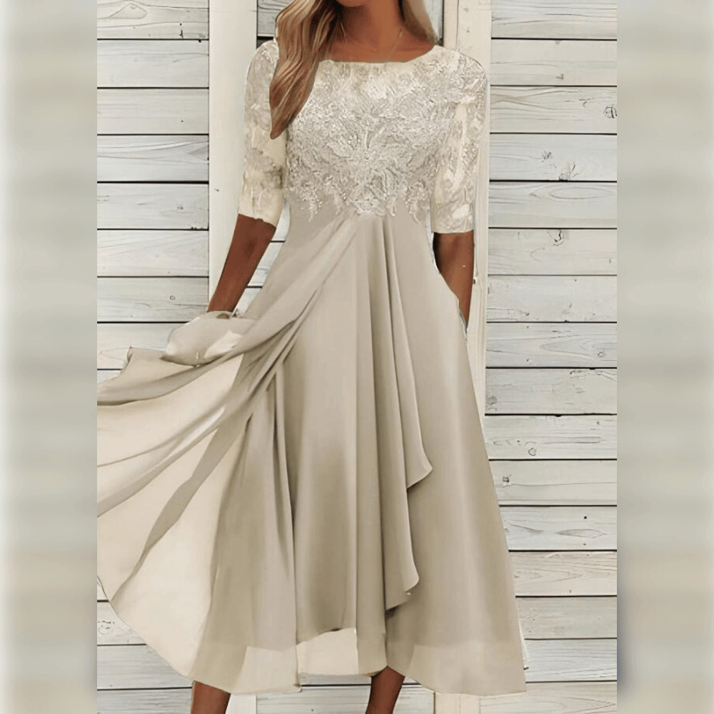 Midi dress for any occasion - Elena-Beige-XS-Nora Luxe