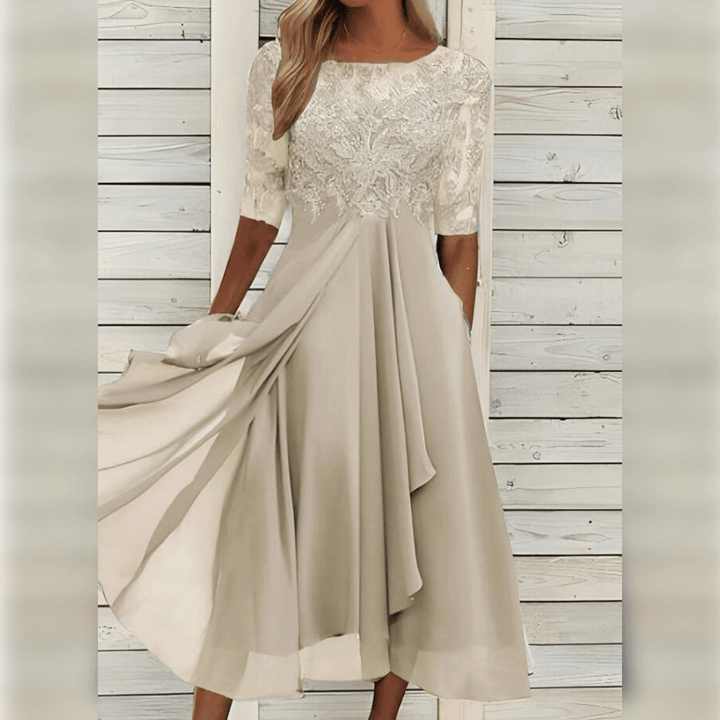 Midi dress for any occasion - Elena-Beige-XS-Nora Luxe