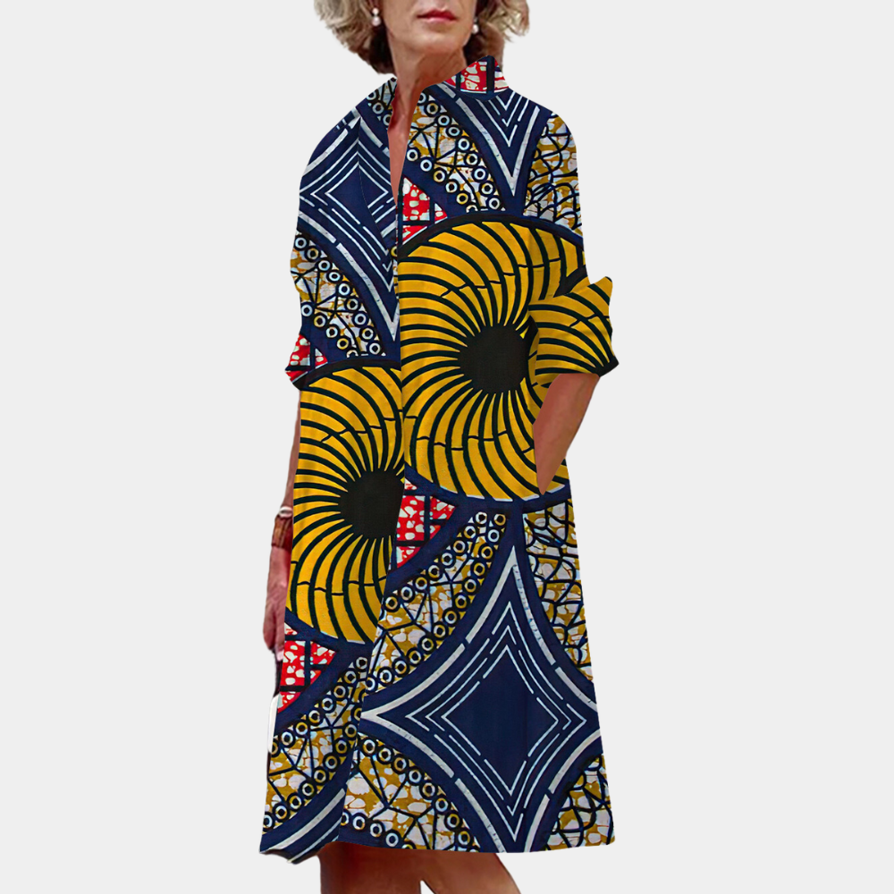 Midi dress with Print and Summery Fit – Ysolde-Blue-XS-State of Style