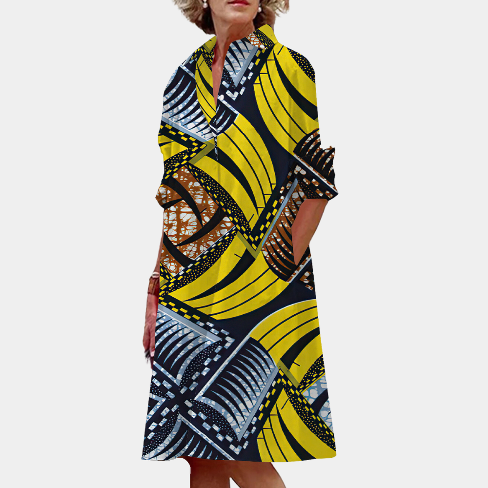 Midi dress with Print and Summery Fit – Ysolde-Yellow-XS-State of Style