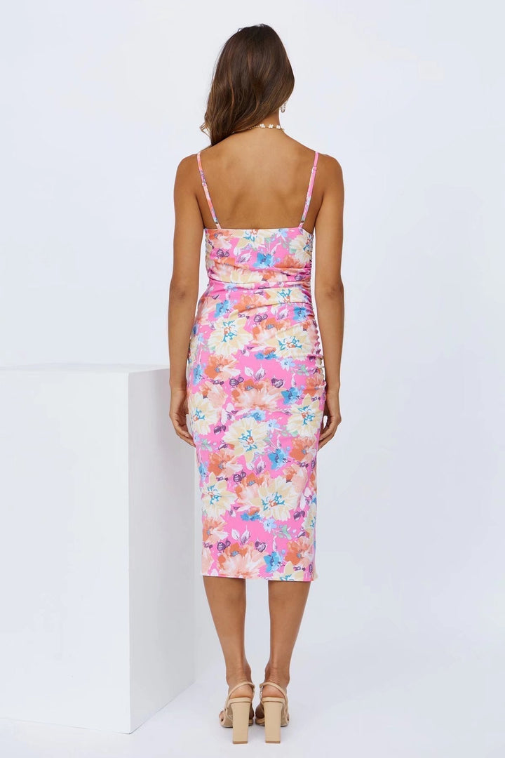 Midi Summer Dress with Floral Print and Split – Soléa-S-State of Style