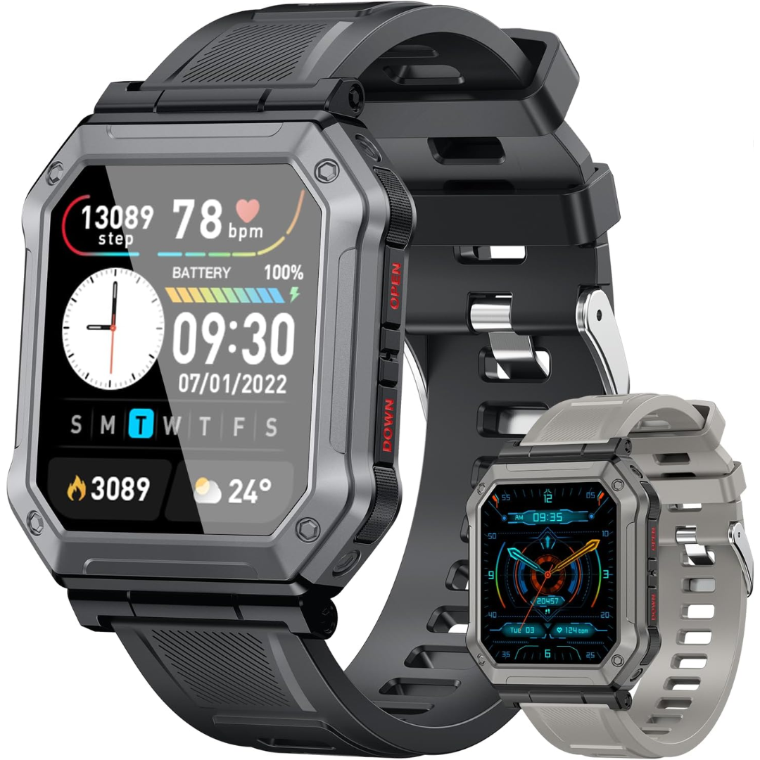 Military Smartwatch for Men with Fitness Tracker - Wayne-Black-Nora Luxe