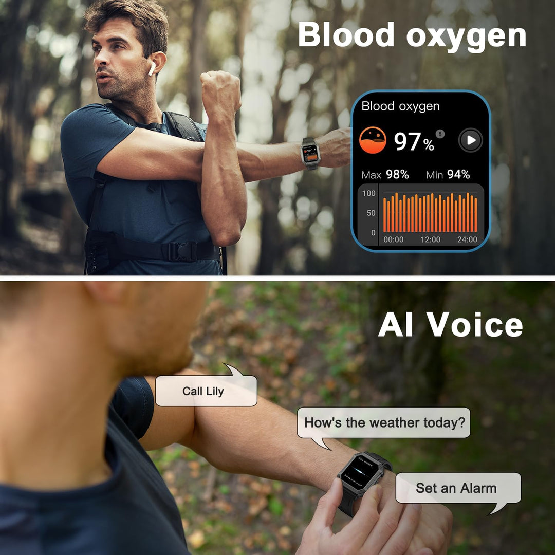 Military Smartwatch for Men with Fitness Tracker - Wayne-Black-Nora Luxe