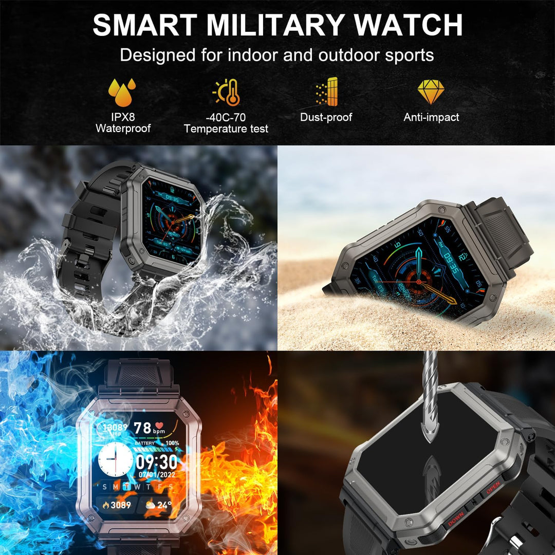 Military Smartwatch for Men with Fitness Tracker - Wayne-Black-Nora Luxe