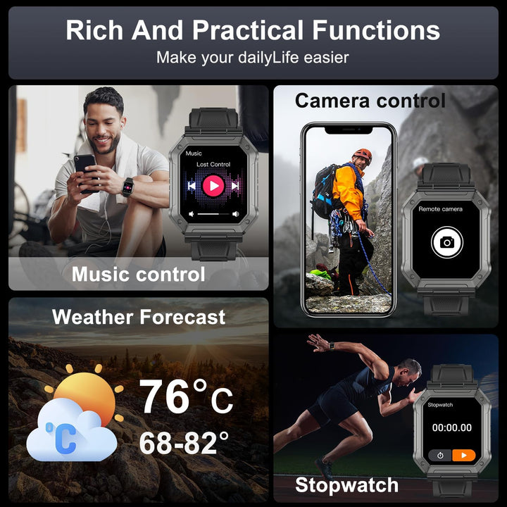 Military Smartwatch for Men with Fitness Tracker - Wayne-Black-Nora Luxe