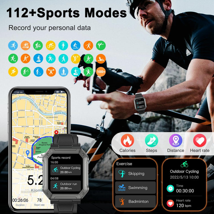 Military Smartwatch for Men with Fitness Tracker - Wayne-Black-Nora Luxe