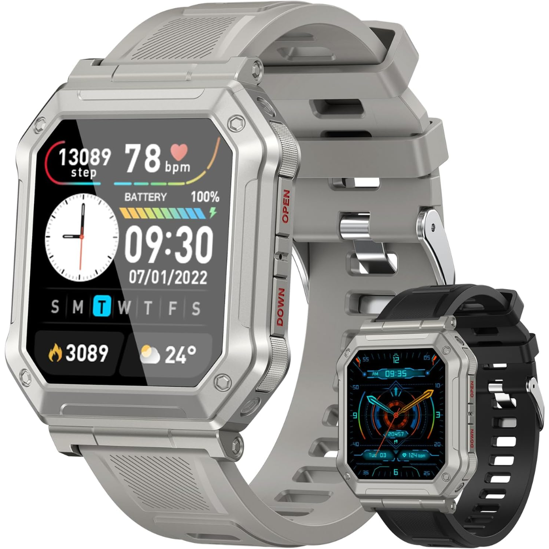 Military Smartwatch for Men with Fitness Tracker - Wayne-Gray-Nora Luxe