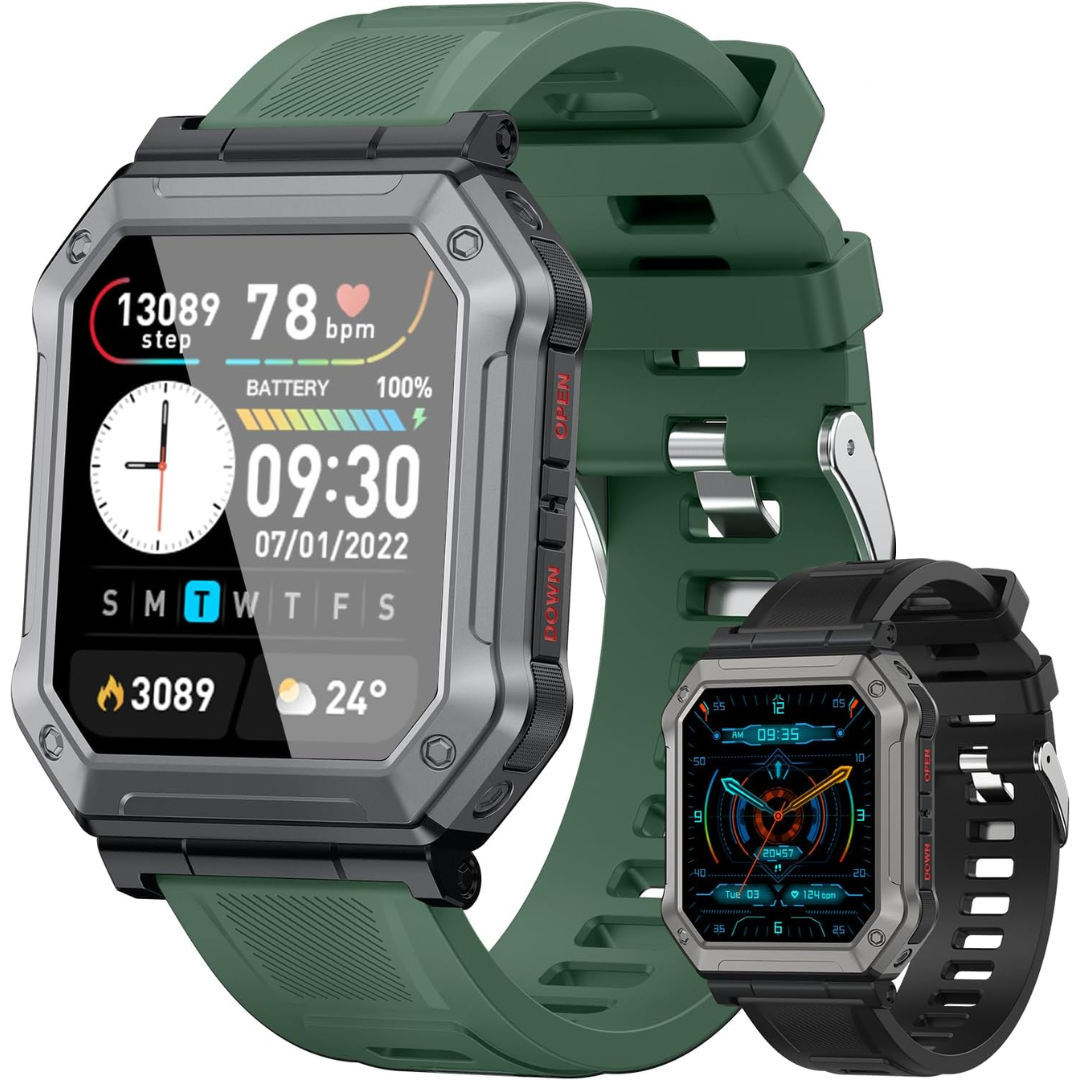 Military Smartwatch for Men with Fitness Tracker - Wayne-Green-Nora Luxe