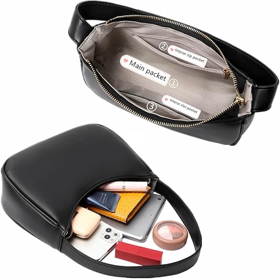 Mini Hobo Bag with Zipper - Sabrina-Black-Nora Luxe