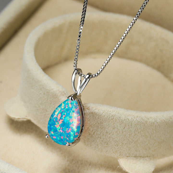 Minimalist Drop Opal Pendant Necklace - Selina-Blue Opal-Silver-Nora Luxe