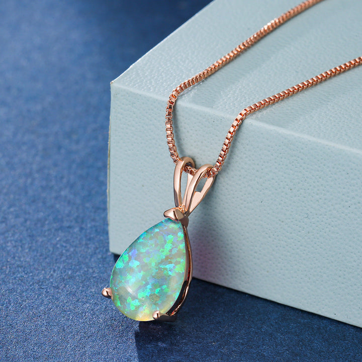 Minimalist Drop Opal Pendant Necklace - Selina-GroeneOpaal-Rose gold-Nora Luxe